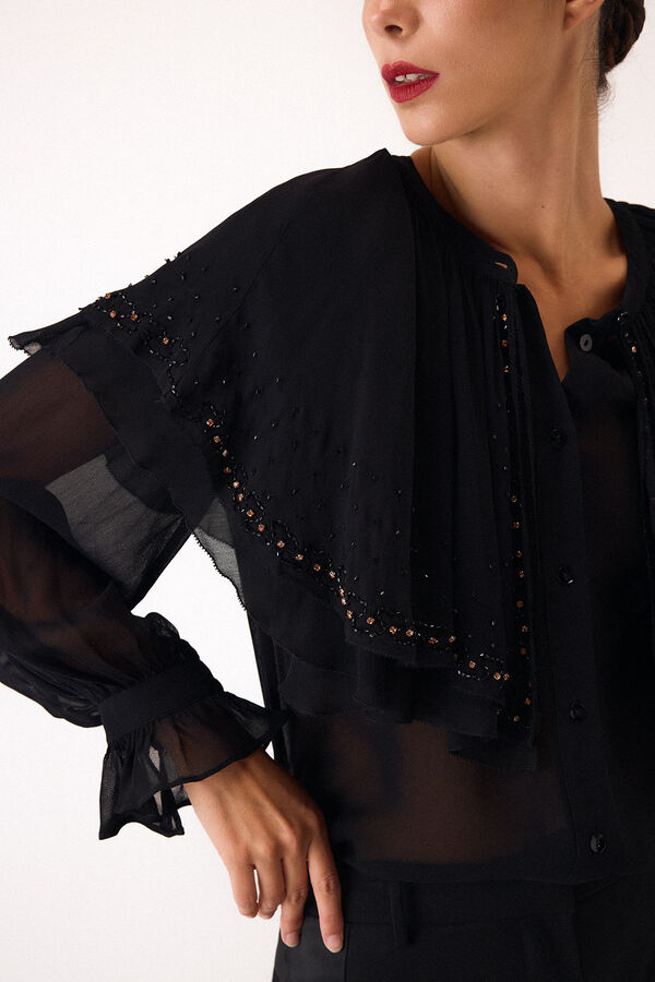 Pedro del Hierro Blusa capa bordada Preto