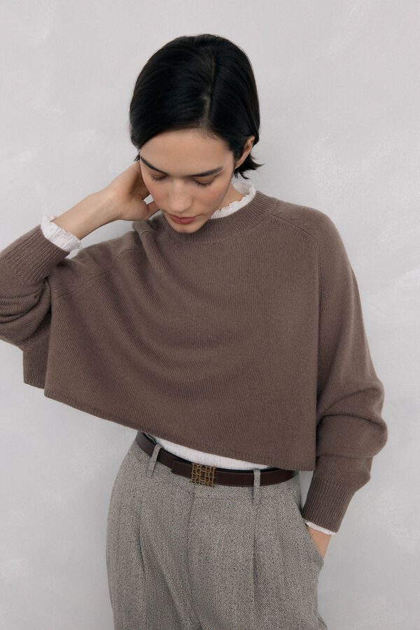 Pedro del Hierro Jersey oversize cropped Marr&oacute;n