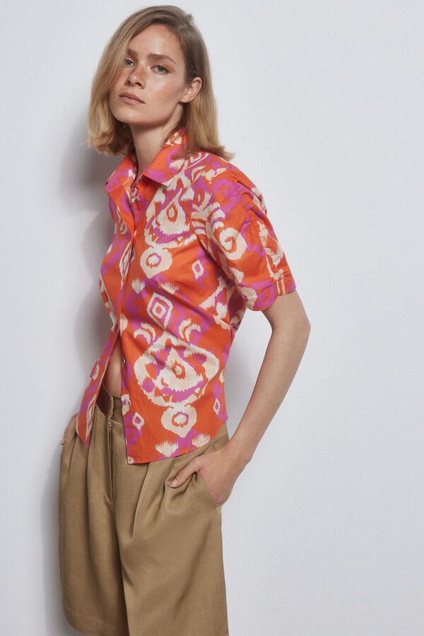 Pedro del Hierro Camisa algod&oacute;n estampada manga corta Naranja