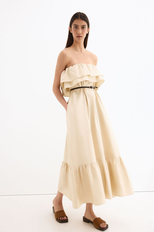 Pedro del Hierro Vestido em algod&atilde;o cai-cai Ecru