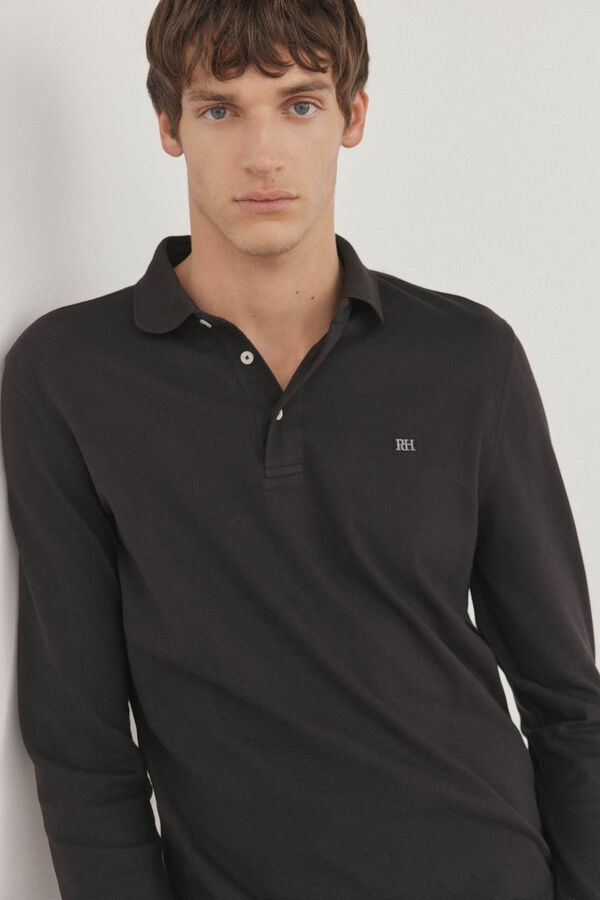 Pedro del Hierro Camisa polo b&aacute;sica em piqu&eacute; manga comprida Preto