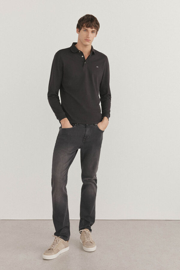 Pedro del Hierro Camisa polo b&aacute;sica em piqu&eacute; manga comprida Preto