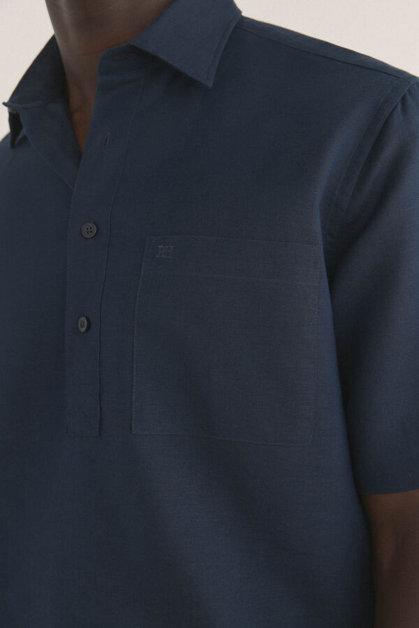 Pedro del Hierro Camiseta manga curta em tecido linho Azul