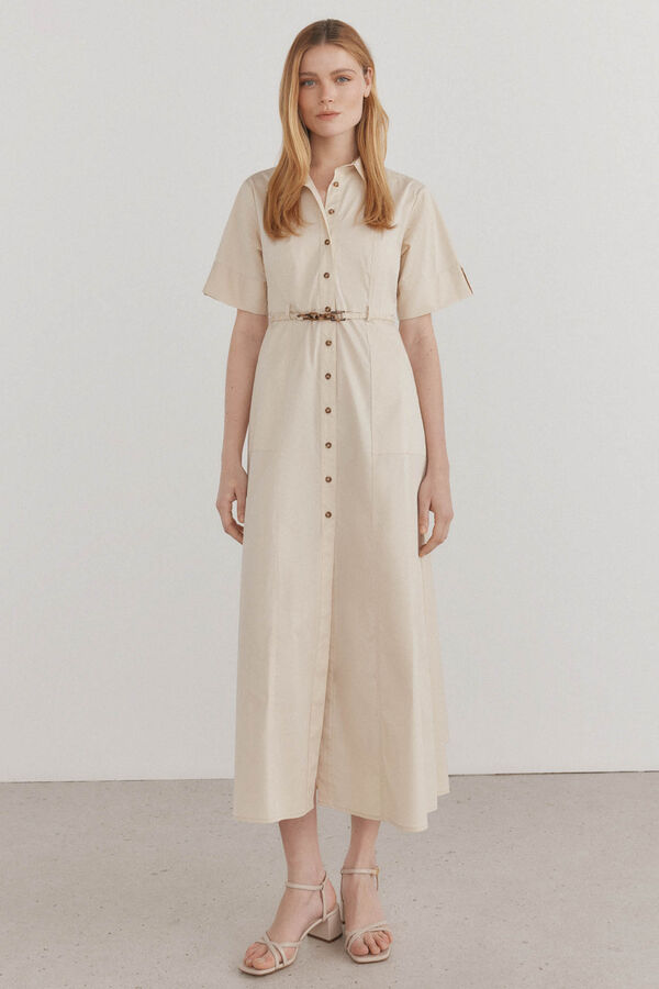 Pedro del Hierro Vestido camisero manga corta Marr&oacute;n