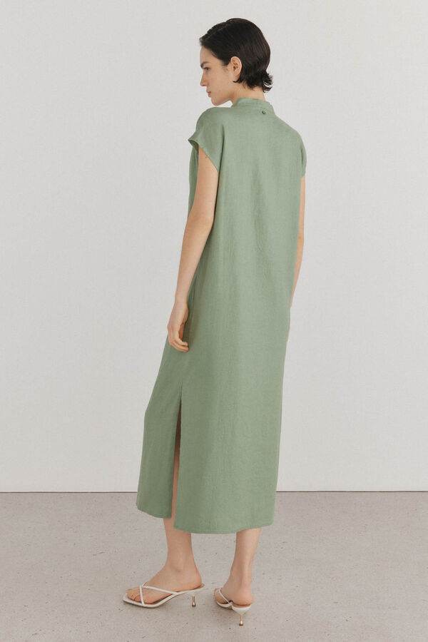 Pedro del Hierro Vestido t&uacute;nica de linho com cinto Verde