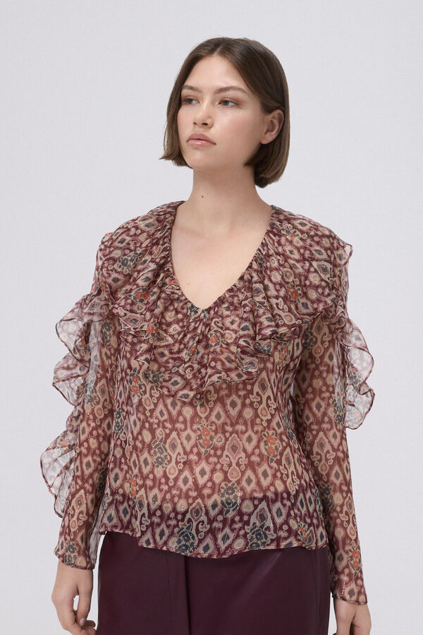 TFP by Tamara Falcó Blusa de seda estampada Marrón