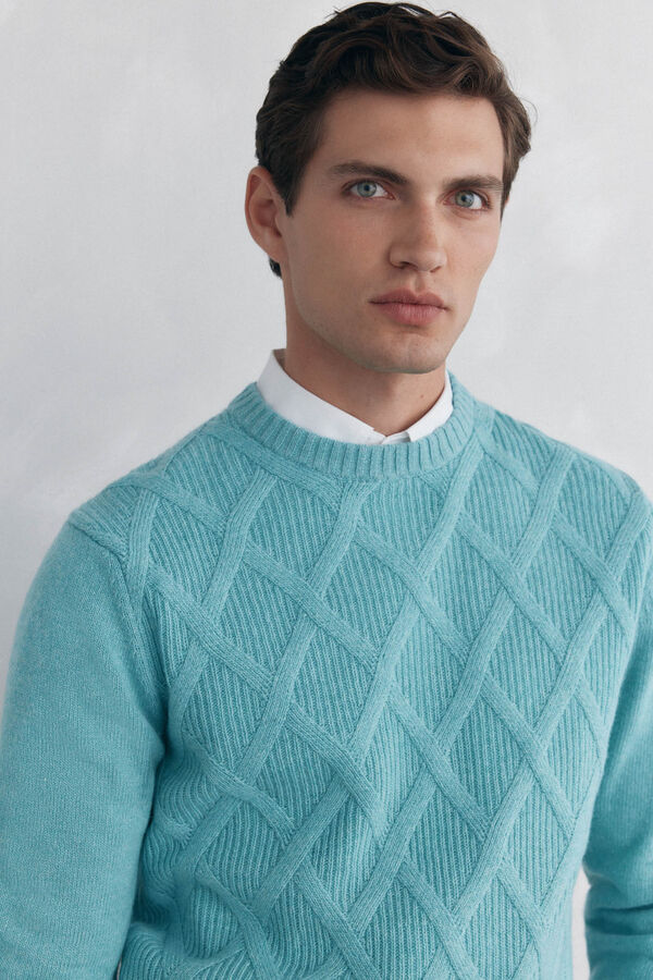 Pedro del Hierro Su&eacute;ter gola redonda em formato de diamante Azul