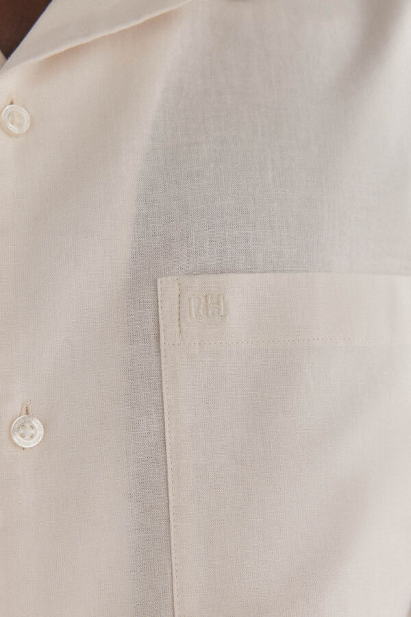 Pedro del Hierro Camisa de linho de tecido manga curta Marrom