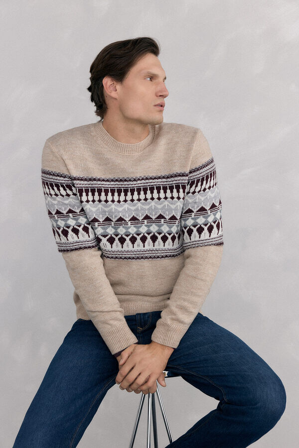Pedro del Hierro Su&eacute;ter de natal com l&atilde; e alpaca, gola caixa Beige