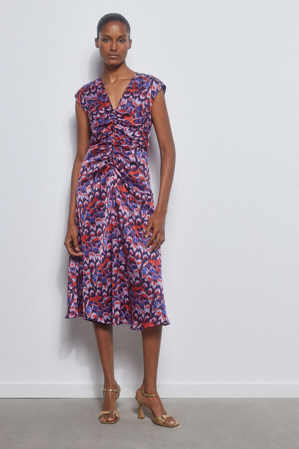 Pedro del Hierro Vestido estampado frunces Turquesa