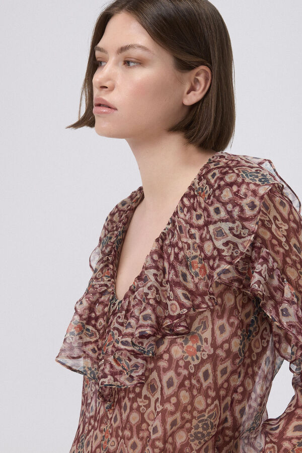 TFP by Tamara Falcó Blusa de seda estampada Marrón