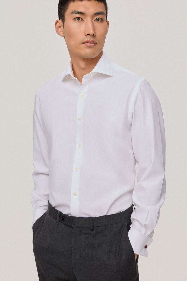 Pedro del Hierro Camisa vestir pu&ntilde;o gemelo non iron y antimanchas estructura lisa classic fit Blanco
