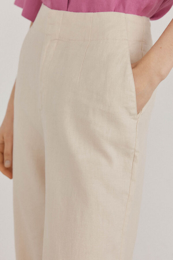 Pedro del Hierro Pantalones lino straight cropped Marr&oacute;n