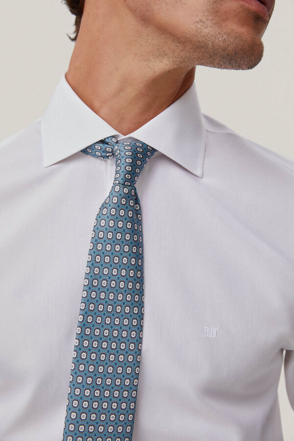 Pedro del Hierro Camisa social lisa em popelina non-iron e resistente a n&oacute;doas Branco