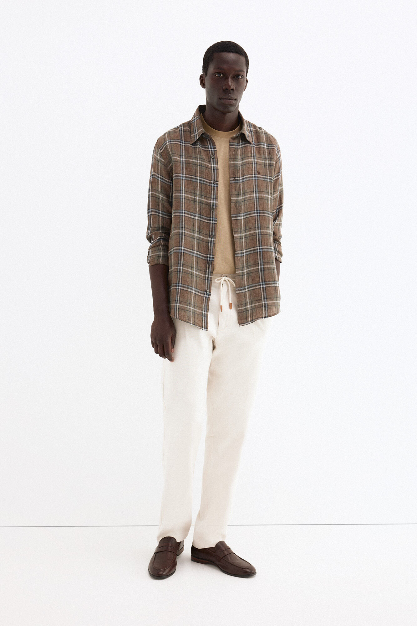 Pedro del Hierro Camisa aos quadrados em linho de tecido italiano