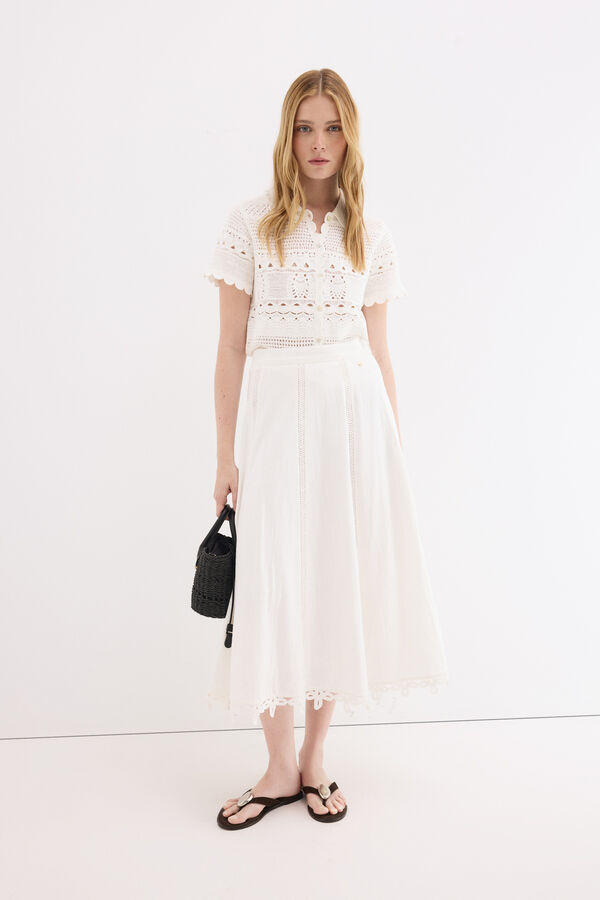 Pedro del Hierro Saia midi com detalhes em crochet Branco