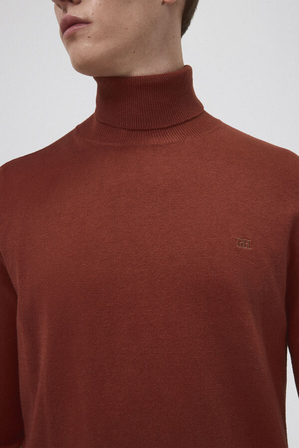 Pedro del Hierro Jersey algod&oacute;n seda cashmere cuello alto Marr&oacute;n