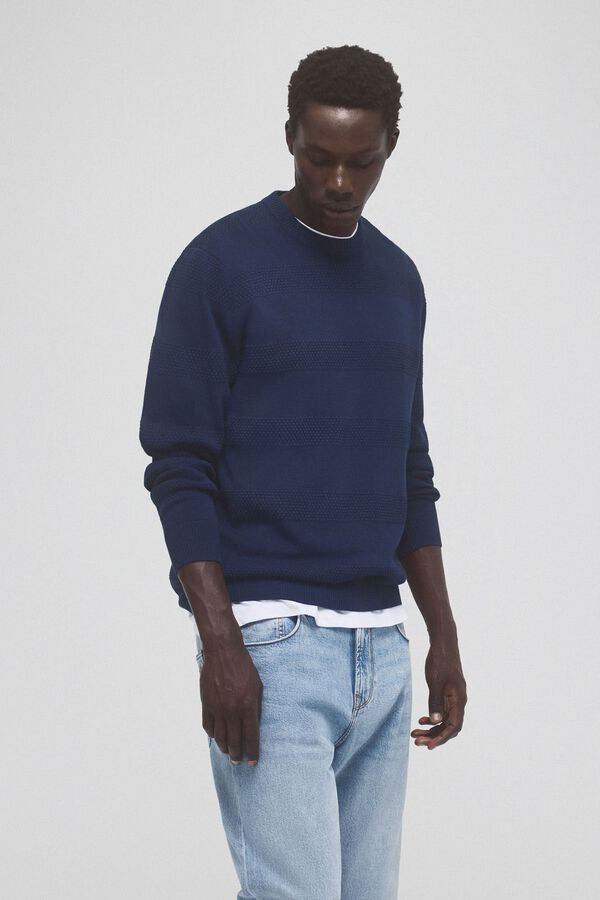 Pedro del Hierro Jersey punto fino algod&oacute;n estructura horizontal Azul