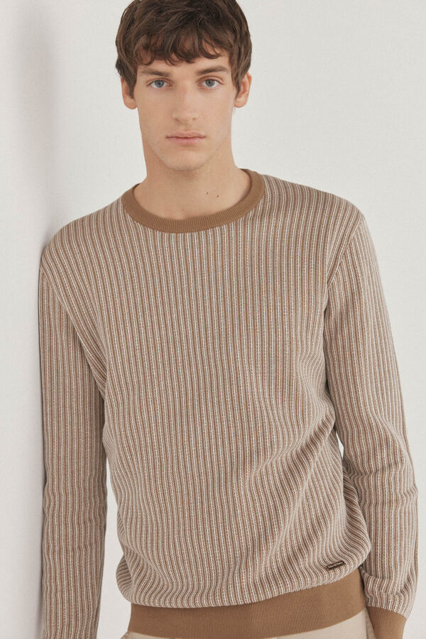 Pedro del Hierro Suéter estruturado vertical com gola redonda  Marrom