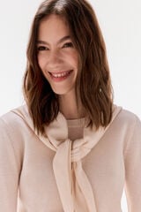 TFP by Tamara Falc&oacute; Su&eacute;ter 100% l&atilde; com len&ccedil;o Ecru