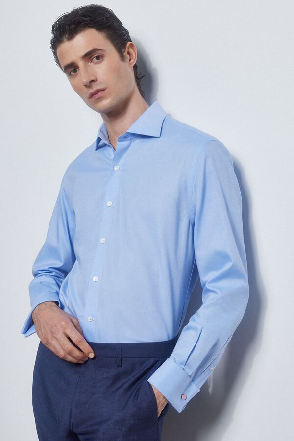 Pedro del Hierro camisa g&eacute;meos lisa non iron + antimanchas Azul