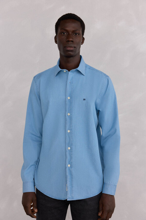 Pedro del Hierro Camisa denim tejido italiano Azul