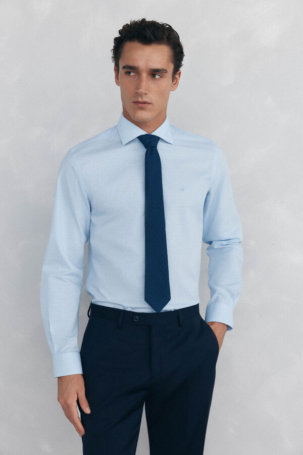 Pedro del Hierro Camisa aos quadrados non iron + antimanchas Azul