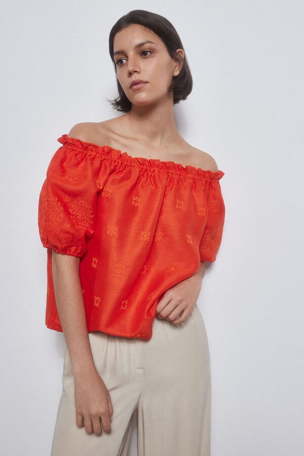 Pedro del Hierro Blusa romantica off shoulder Rojo