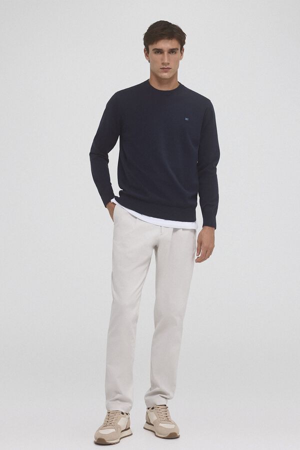 Pedro del Hierro Su&eacute;ter fino de algod&atilde;o premium com gola redonda Azul