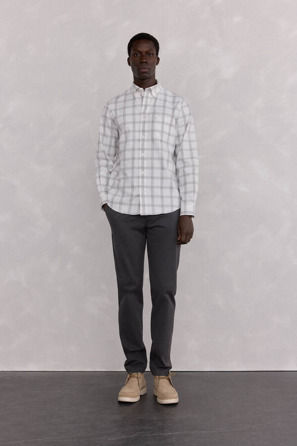 Pedro del Hierro Camisa Oxford Xadrez Escovada Cizento