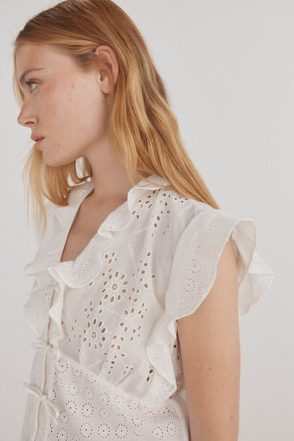 Pedro del Hierro Top algod&oacute;n calados Crudo