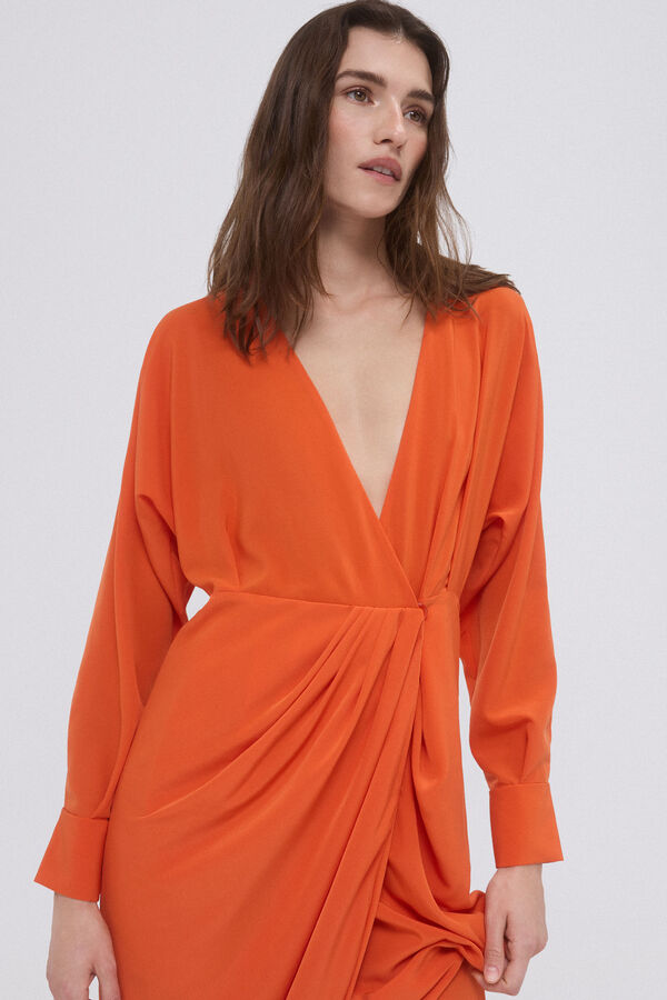Pedro del Hierro Vestido cruzado fluido Naranja