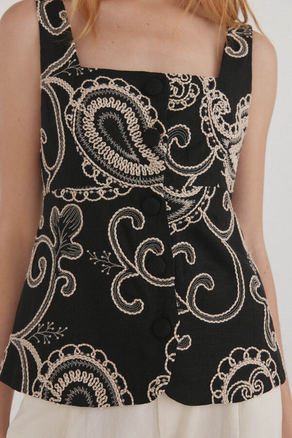 Pedro del Hierro Top colete bordado Preto