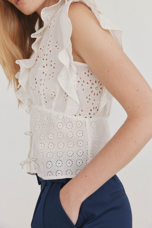 Pedro del Hierro Top algod&oacute;n calados Crudo