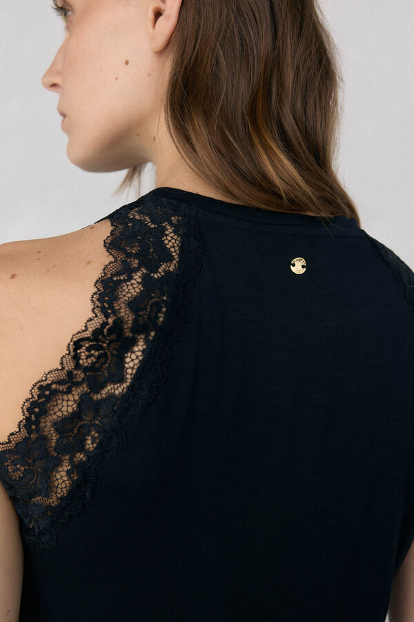 Pedro del Hierro T-shirt de alças com renda Preto