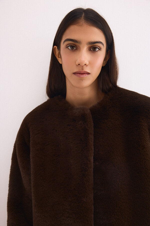 Pedro del Hierro Sobretudo de faux-fur Marrom