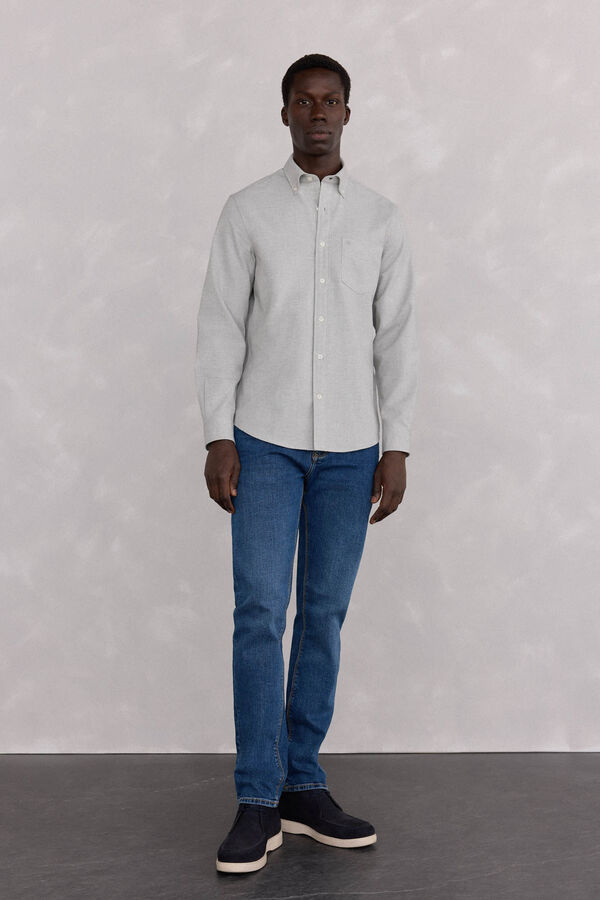 Pedro del Hierro Camisa Oxford Lisa Escovada Cizento