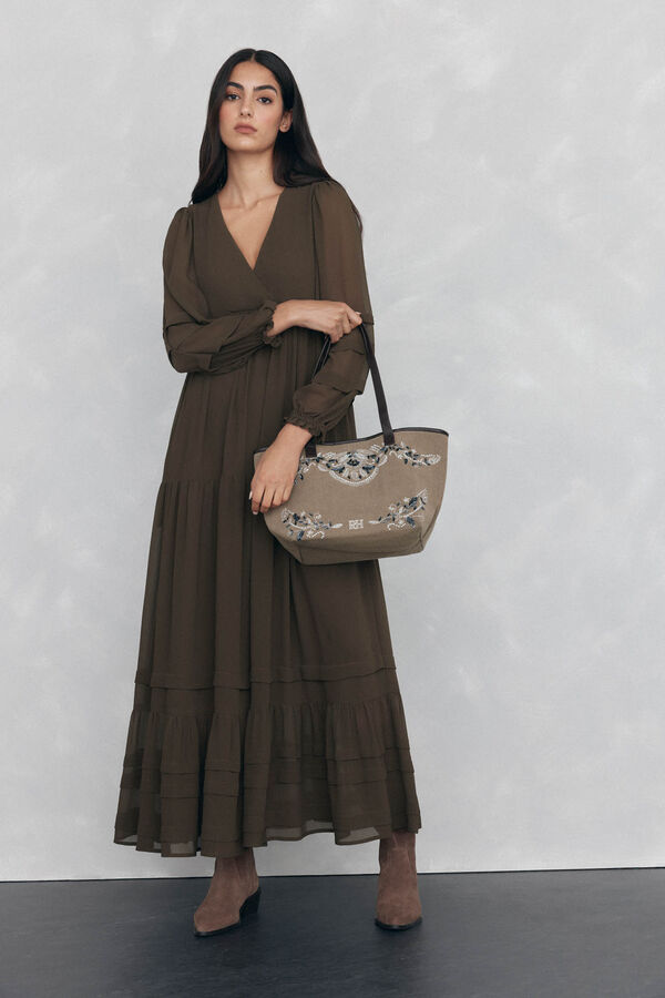 Pedro del Hierro Vestido largo detalle jaretas Verde