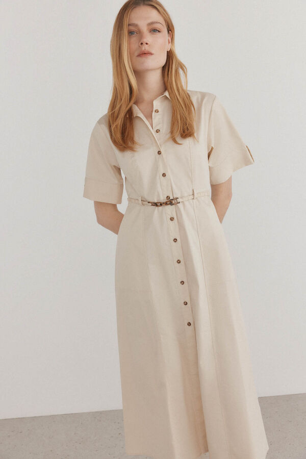 Pedro del Hierro Vestido camisero manga corta Marr&oacute;n