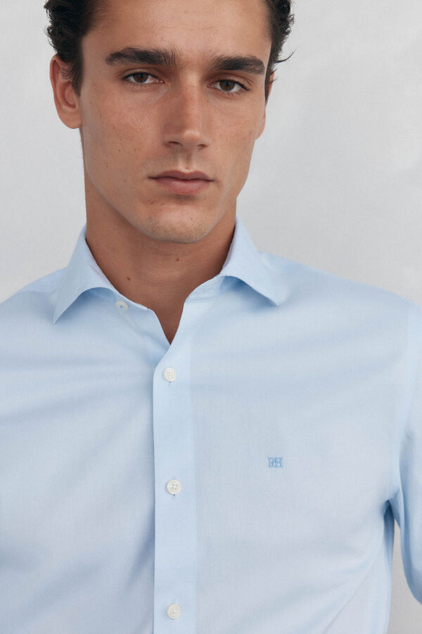 Pedro del Hierro Camisa social lisa, slim fit, resistente a manchas e n&atilde;o engomada Azul