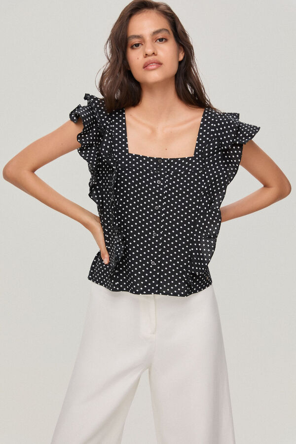 Pedro del Hierro Top de lunares con volantes Negro