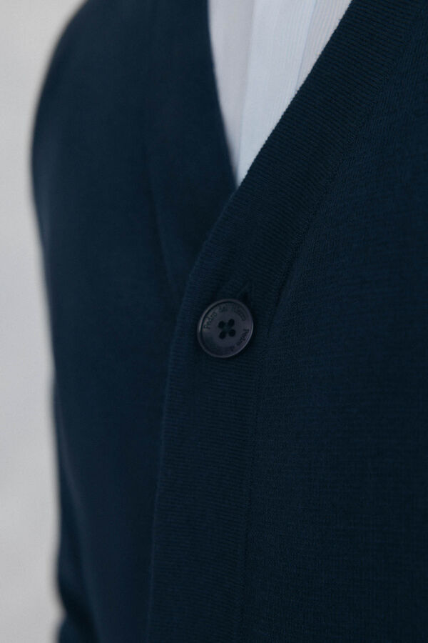 Pedro del Hierro C&aacute;rdigan punto algod&oacute;n cuello pico botones Azul