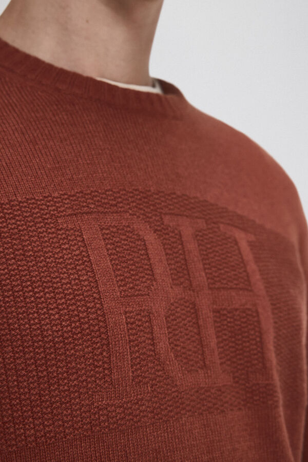Pedro del Hierro Jersey punto lana big logo Marr&oacute;n