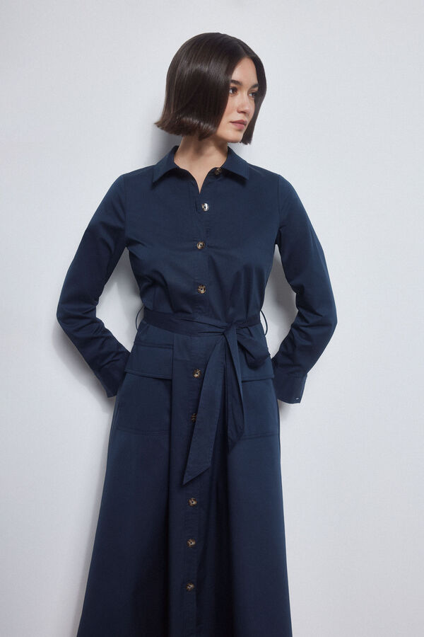 Pedro del Hierro Vestido camisero de popelin Azul