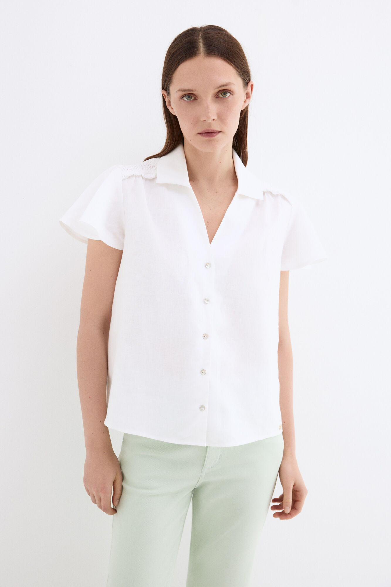 Pedro del Hierro Blusa em linho de manga curta