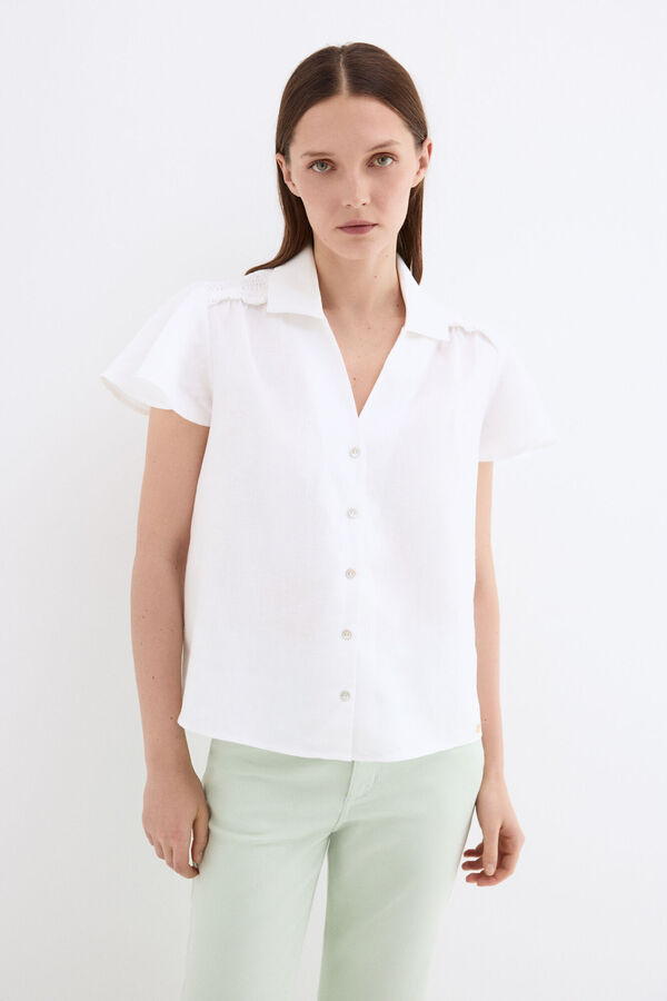 Pedro del Hierro Blusa em linho de manga curta Branco