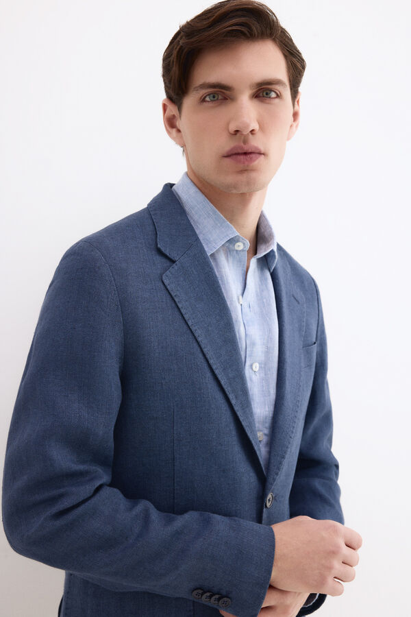 Pedro del Hierro Blazer espiga em linho Azul
