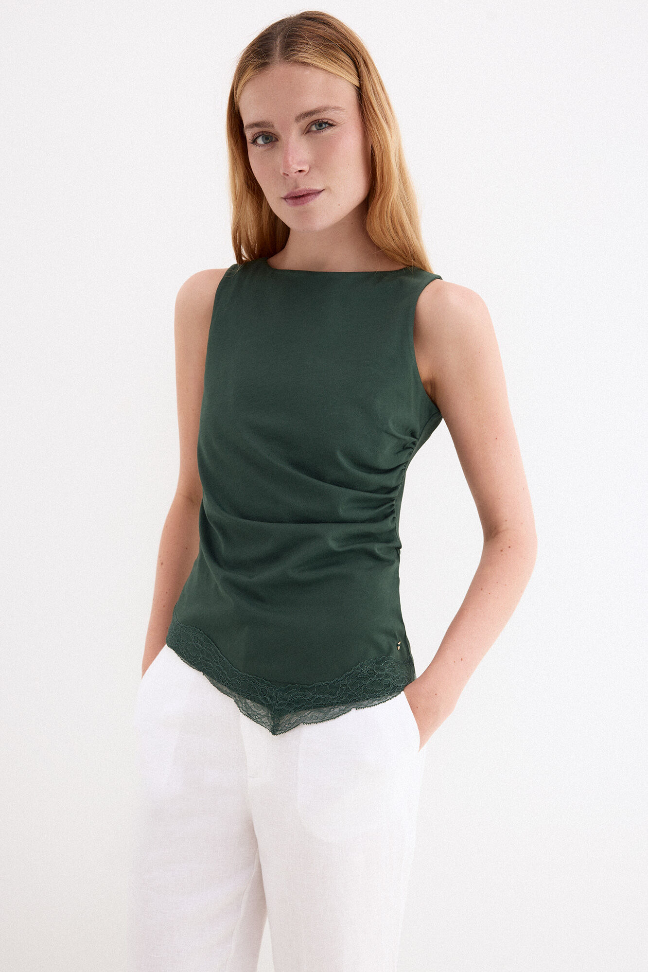 Pedro del Hierro T-shirt de renda com baixo assim&eacute;trico