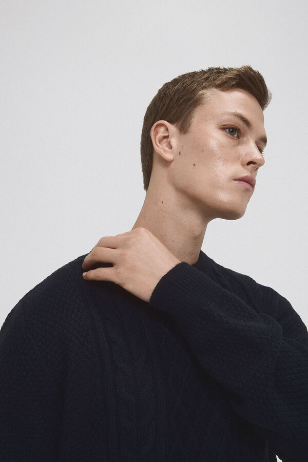 Pedro del Hierro Jersey lana cables cuello redondo Azul
