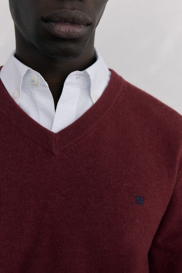 Pedro del Hierro Gola de l&atilde; merino e cashmere com bico Bordeaux